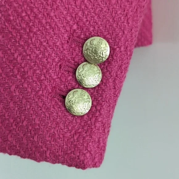 J.Crew Hot Pink Schoolboy Preppy Tweed Blazer Gold Crest Buttons Sz 6 NEW $218 - Picture 5 of 7